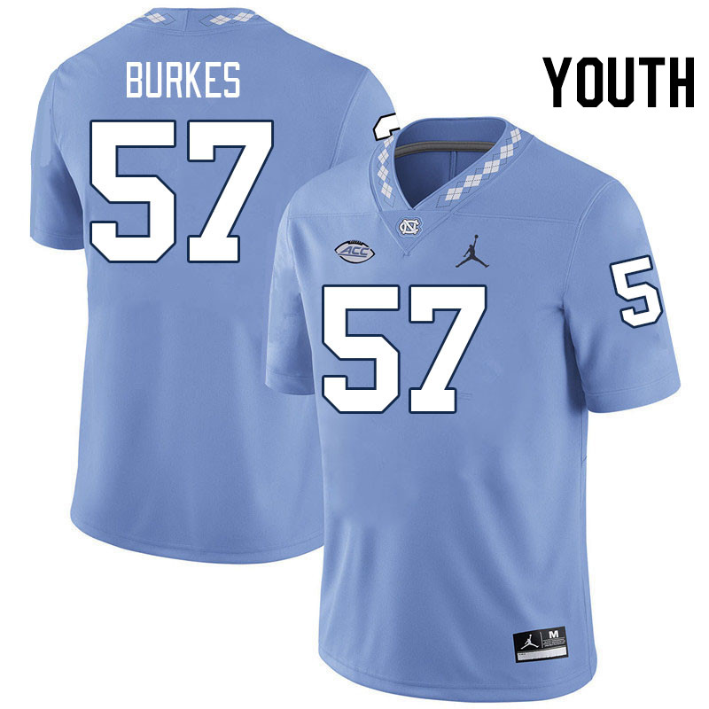 Youth #57 Bo Burkes North Carolina Tar Heels College Football Jerseys Stitched-Carolina Blue